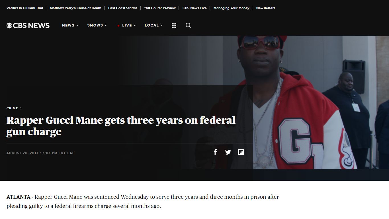 Rapper Gucci Mane gets three years on federal gun charge - CBS News
